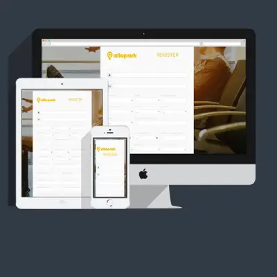 Mockup de la page de formulaire du site Allopark sur plusieurs type d'ecrans